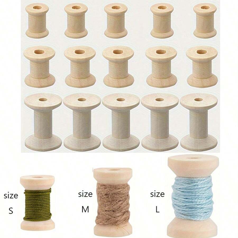 15pcs Wooden Empty Spools Mini Empty Thread Spools Wood Empty Bobbins ...
