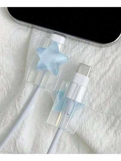 3D スター型 スマホ充電器プラグ、USBデータケーブル 破断防止プロテクターカバー、充電器プロテクター