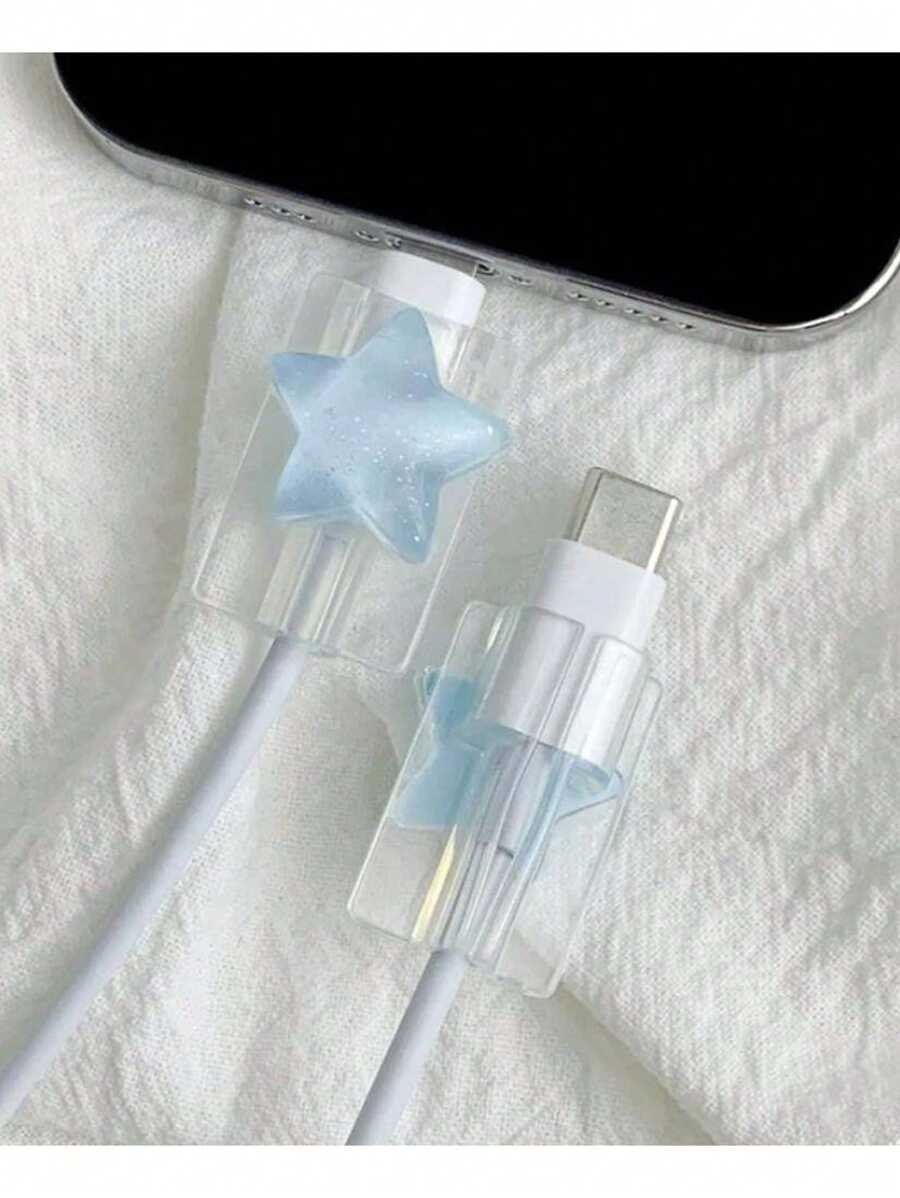 رأس شحن الهاتف بتصميم نجمي ثلاثي الأبعاد، غطاء واقي مضاد للتلف لكبل البيانات والشحن USB، واقي للشاحن - الأزرق - مشاهدة 1