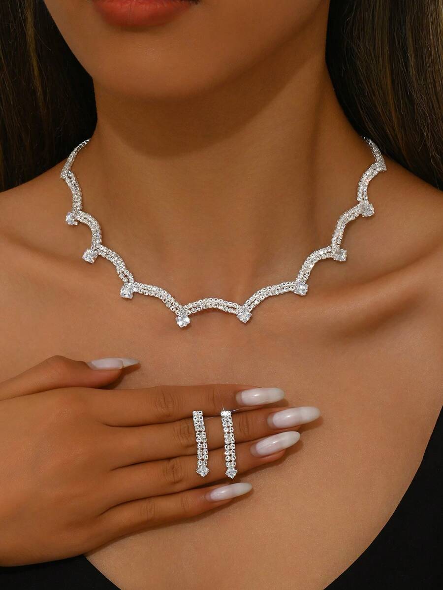 1 Set Sparkling Rhinestone Jewelry For Wedding Or Evening Party - Multicolor - View 1