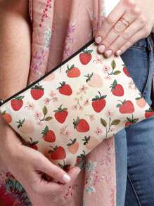 1 Túi đựng đồ trang điểm in họa tiết dâu tây - Túi đựng đồ vệ sinh du lịch bằng polyester nhẹ và không mùi, Túi vải đa năng hoạt hình dâu tây vui nhộn, Túi đựng sạc, Túi đựng đồ trang điểm du lịch thiết yếu - Nhiều màu - Xem 5