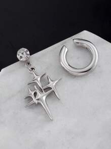 1 Set de aretes de clip de aleación de cobre con estilo punk de estrella, aretes de joyería de moda para mujeres, apropiado para fiestas y uso diario