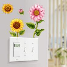 1pc 2D Pink & White Floral Switch Sticker, Self-Adhesive Removable Bedroom Outlet Decorative Sticker, Slight Color Difference May Exist Due To Lighting Conditions - Multicolor - View 10