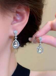Pendientes de Moissanita de Plata de Ley 925 para Mujeres - 1CT*2 - Moissanita de Corte Pera de 5*7mm - Pendientes de Lágrima Elegantes y de Lujo - Adecuados para Bodas, Fiestas, Bailes, Uso Diario - Regalo Perfecto para Mujeres en el Día de San Valentín, Navidad, Cumpleaños - Plateado - Ver 4
