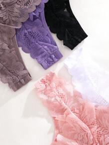 5pcs/Set Romantic Sexy Lace Patchwork & Ruffle Design Women's Thong Panties - Multicolor - View 5