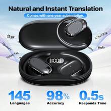 Compact 144-Language Translator Earbuds With Wireless & USB Charging Case - Secure Fit For Travel & Business, Supports Music & Calls - 黑色 - 查看 8