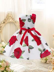 Vestido de princesa para festa de casamento com estampa floral de rosas para meninas