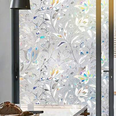1 Roll UV Blocking Window Film, Frosted Vinyl Static Cling Window Tint For Bathroom, Home Decoration, Heat Control, Privacy Protection, Anti-Glare, Shatterproof, Multiple Size, Easy To Install, Non-Adhesive