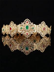 Moroccan-Inspired, Fashionable And Luxurious Women's Golden Belt Featuring A Diamond-Shaped Openwork Design Adorned With Teardrop Crystals. This Adjustable-Length Jewelry Waist Chain Is Perfect For Women To Wear At Weddings, Banquets, And Festive Occasions. - Multicolor - View 5