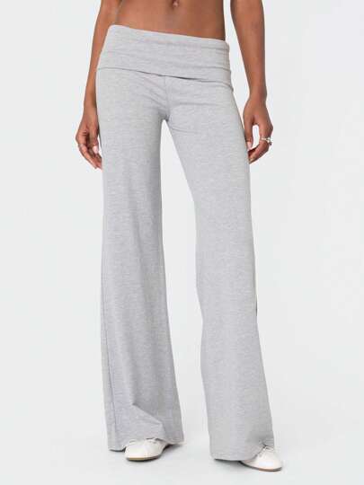 Pantalones de yoga para mujer, de tiro bajo, elásticos, de color liso, informales, rectos, de pierna ancha, estilo palazzo, holgados, cómodos, acampanados, para gimnasio, para estar en casa, con corte acampanado, holgados, para adolescentes, para la vuelta al cole, ropa de calle Y2K.