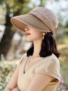 1pc Women's Summer Straw Buttoned Detachable Top Sun Hat, Minimalist Versatile Bucket Hat, Face-Shielding, Suitable For Daily Outing, Cycling, Vacation - A - View 9