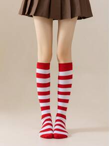 1双/包 女士日式条纹长筒袜 COSPLAY 动漫派对角色扮演条纹少女长筒袜，Y2K风格，舒适袜子