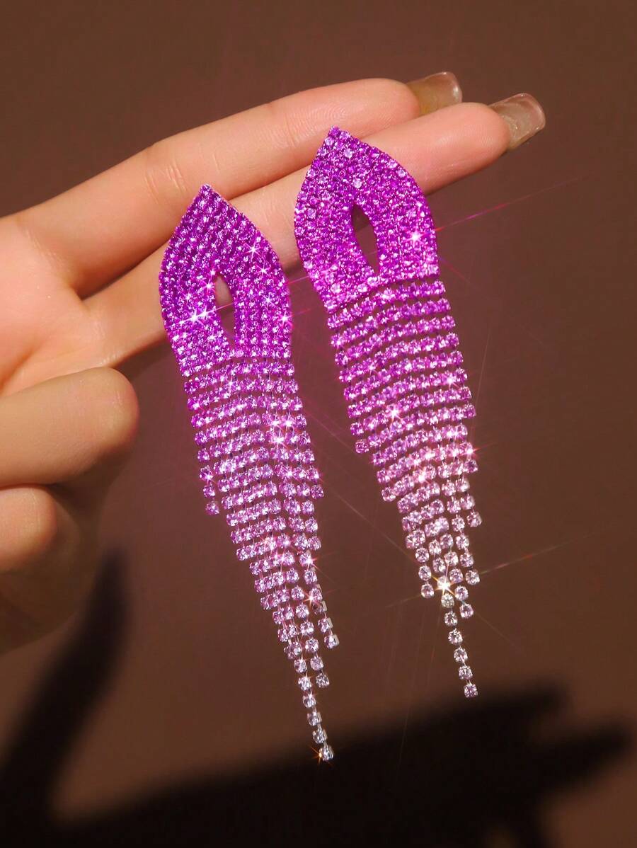 1 对闪亮水晶水钻流苏耳坠耳环，优雅女士珠宝配饰 - 彩色 - 查看 1