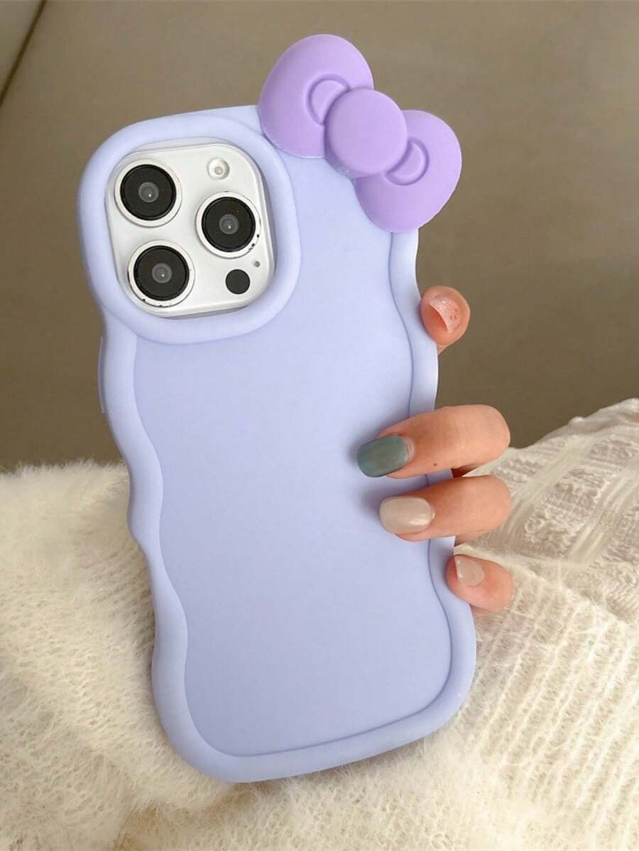 Girly Purple Solid Color Macaron Phone Case With Cute Bow Decor, Purple Bestseller, Suitable For Valentine's Day, New Year, Birthday Gifts, Sweet Style, Shockproof, Anti-Slip, Scratch-Resistant, Compatible With IPhone 17/17 Pro/17 Pro Max/17 Air, 16/15/14/13/12/11/Pro/Pro Max/Plus, S20-S25/FE/Ultra - Purple - View 1