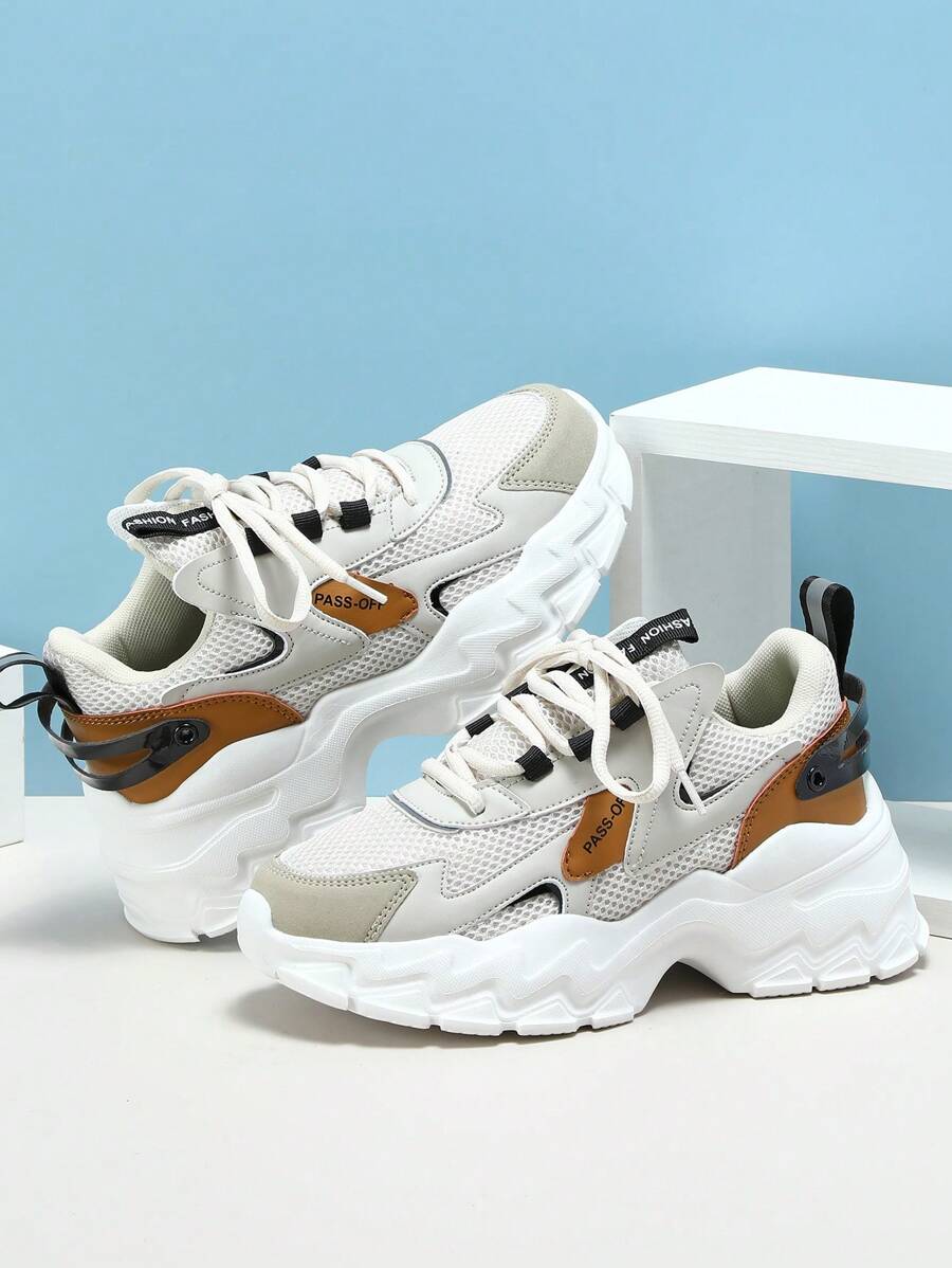 男士时尚米棕色经典色彩个性化创意派对节日防滑系带厚底低帮休闲复古厚底运动鞋 - 彩色 - 查看 1