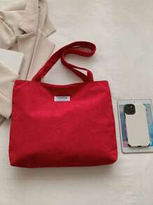 Corduroy Solid Color Shoulder Tote Bag, Suitable For Women's Daily Use - Burgundy - View 7