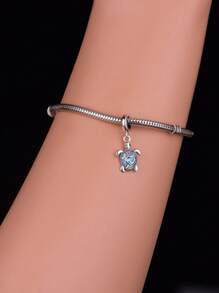 1pc 925 Sterling Silver Colored Zirconia Turtle Pendant, DIY Jewelry Beading, Gift For Mother's Day - Silver - View 3