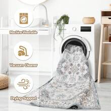 Homore Vintage Area Rugs For Living Room, Floral Medallion Washable Rug For Bedroom, Faux Wool Ultra Soft Retro Accent Rug, Non Slip Indoor Carpet For Kitchen Office Dining Room Decor - 藍色 - 查看 9