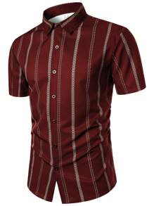 Áo polo nam nhẹ, kiểu dáng công sở, họa tiết kẻ sọc hình học, thích hợp cho mùa hè. - Đỏ - Xem 3