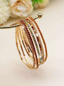 1 套多层咖啡色和香槟色手链，配有闪亮的水钻珠饰，弹性拉伸，适合日常佩戴和派对 - 水鑽手鍊 - 查看 4