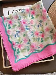 Khăn lụa họa tiết hoa nhỏ màu hồng 60cm, Phụ kiện xuân/thu mới cho phụ nữ, Khăn choàng trang trí đa năng, Khăn choàng nhẹ và thời trang - Hồng - Xem 3