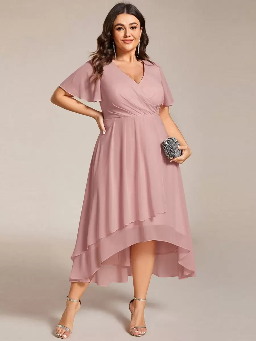 Plus Size Chiffon Ruffle Hem Contrast Color Bridesmaid Dress