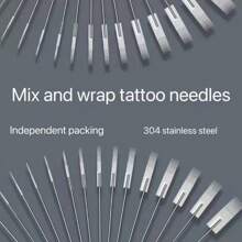 50pcs/100pcs Disposable Sterile Tattoo Needles Assortment, 3RL,5RL,7RL,9RL,5RS,7RS,9RS,5M1,7M1,9M1 Tattoo Cartridge Needles, Includes Grip Tips, Ink And Magnifier Glasses