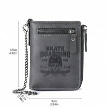 1pc New Men Wallet Vintage Skull Multi-Function Zipper Card Holder Wallet For Young Student Versatile Multi Card Slots Wallet Purse Wallet Mini Wallet Men Wallet Leather Small Wallet - Black - View 3