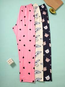 3 Pcs Set Heart Cartoon Print Pajama Pants For Women Sleepwear - Multicolor - View 2