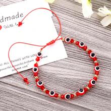 1 件 8 毫米邪眼编织手链 - 紅色 - 查看 3