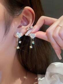 1 Pair Premium Romantic Heart-Shaped Rhinestone Asymmetric Stud Earrings For Women - Gold - View 4