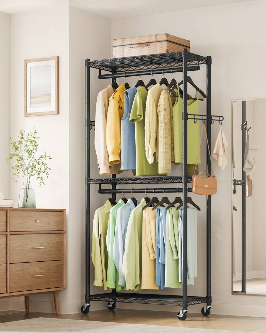 SONGMICS Portable Closet, Heavy-Duty Rolling Clothes Rack, Garment Rack ...