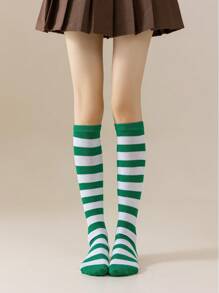 1双/包 女士日式条纹长筒袜 COSPLAY 动漫派对角色扮演条纹少女长筒袜，Y2K风格，舒适袜子