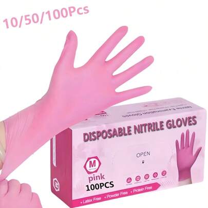 一次性粉色丁腈手套，无粉防水防静电多用途手套，适用于染发、美容院、宠物护理、厨房烹饪、绘画、艺术和工艺品、家庭清洁、厨房、浴室、家居、家居用品