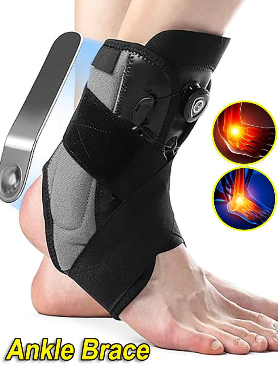 Drop Foot Ankle Brace Support Stabilizer Guard Compression Sleeve Sports Protect Ankle Wrap Knob Adjustable Aluminum Plate - Black - View 1