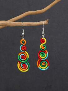 1 对复古风格螺旋环绕彩虹色随机耳环 - 彩色 - 查看 6