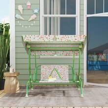 AIYAPLAY Columpio de Jardín Exterior para Niños de +3 Años Balancín de Jardín Exterior de 2 Plazas con Toldo Ajustable Arnés de Protección y Estampados Bonitos 112x75x120 cm - Verde - Ver 9