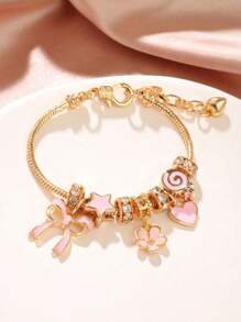 1 Pc Adjustable Gold Crystal Butterfly, Heart, Flower Lollipop Beaded Bracelet, Elegant Gift For Girls