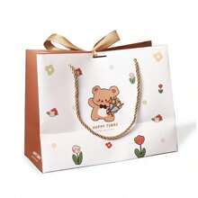 1 Peça Sacola de Presente com Desenho de Urso para Embalagem de Alimentos, Doces, Produtos Assados, Embrulho de Presente com Fita