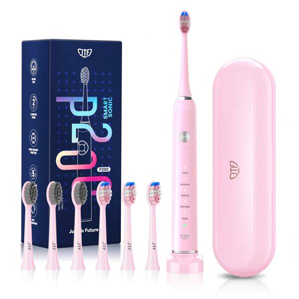 JTF  Electric Toothbrush For Adults - Teeth Whitening Toothbrush With 6 Brush Heads And A Travel Case, Fast Charging For 60 Days Use Waterproof Toothbrushes
