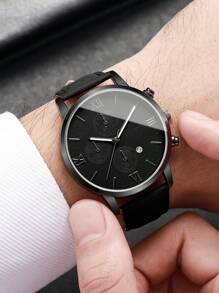 2 件套：男士时尚经典罗马数字表盘石英表和皮带（不含表盒）