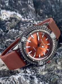 Men's Business Wrist Watch, Fashion Casual Quartz Watch For Men With Retro Sports Silicone Band, Sporty Men's Watches