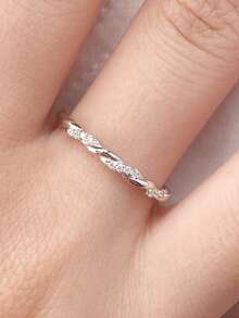 1 件满天星实心戒指铂金情侣对戒 S925 纯银欧美风格精美珠宝礼物 - 線條麻花扭紋 - 查看 7