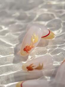 锦鲤与梦幻泡泡金鱼夏日美甲贴纸贝壳浅红鱼软浮雕指甲贴纸美甲贴花 - 彩色 - 查看 2