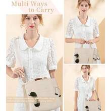 Bolsas de lona para mujer, bolsa de lona con múltiples bolsillos cruzados de gran capacidad para mujer,bolso de mano de moda, tote bag con compartimentos para viajes, compras, trabajo - Beis - Ver 2