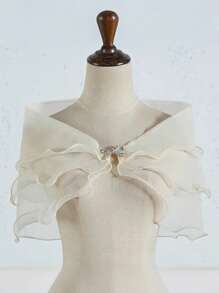 DOMIOURA 1 Pc Lace Short Sleeve Shrug Bridal Wedding Elegant Cape Summer Casual Shawl Banquet Dress Cloak