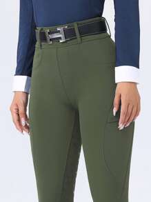 ROYALS MATTINI Women's Solid Color Tight Equestrian Pants, Riding Pants With Pockets, Equestrian Competition And Training Equipment Sports Fall - Army Green - View 3