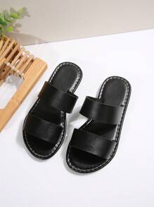 1 Pair Simple Open Toe Sandals With 2 Straps Design