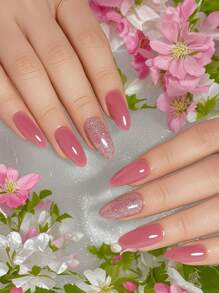 24pcs Long Almond / Short Square Press-On Nails Set, Gentle Minimalist Blush Multi-Color Shimmery Full Coverage Press-On Nails, Suitable For Girls And Ladies As Gifts, Parties, Office Wear, Includes Adhesive Tape And Nail File