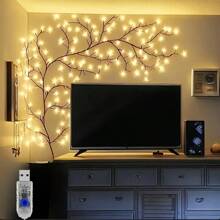 1pc USB Powered 96LED Branch Twig Lights, Led Indoor Wall Decor Artificial Willow Vine Wall Lamp With 8 Modes, Flexible Accent Lighting For Bedroom, Living Room, Wedding, Button Control - 暖白光 - 查看 3